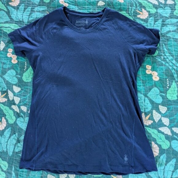 SMARTWOOL Women Size Large Merino 150 Short Sleeve Tee Indigo Blue Raglan $75 - Picture 1 of 3